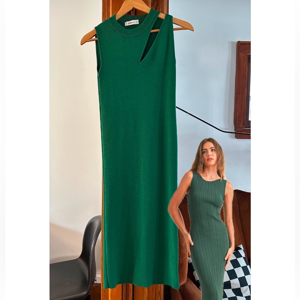 Zara Knit Body-con Dress, Midi Length w/ Clavicle Cut-Out